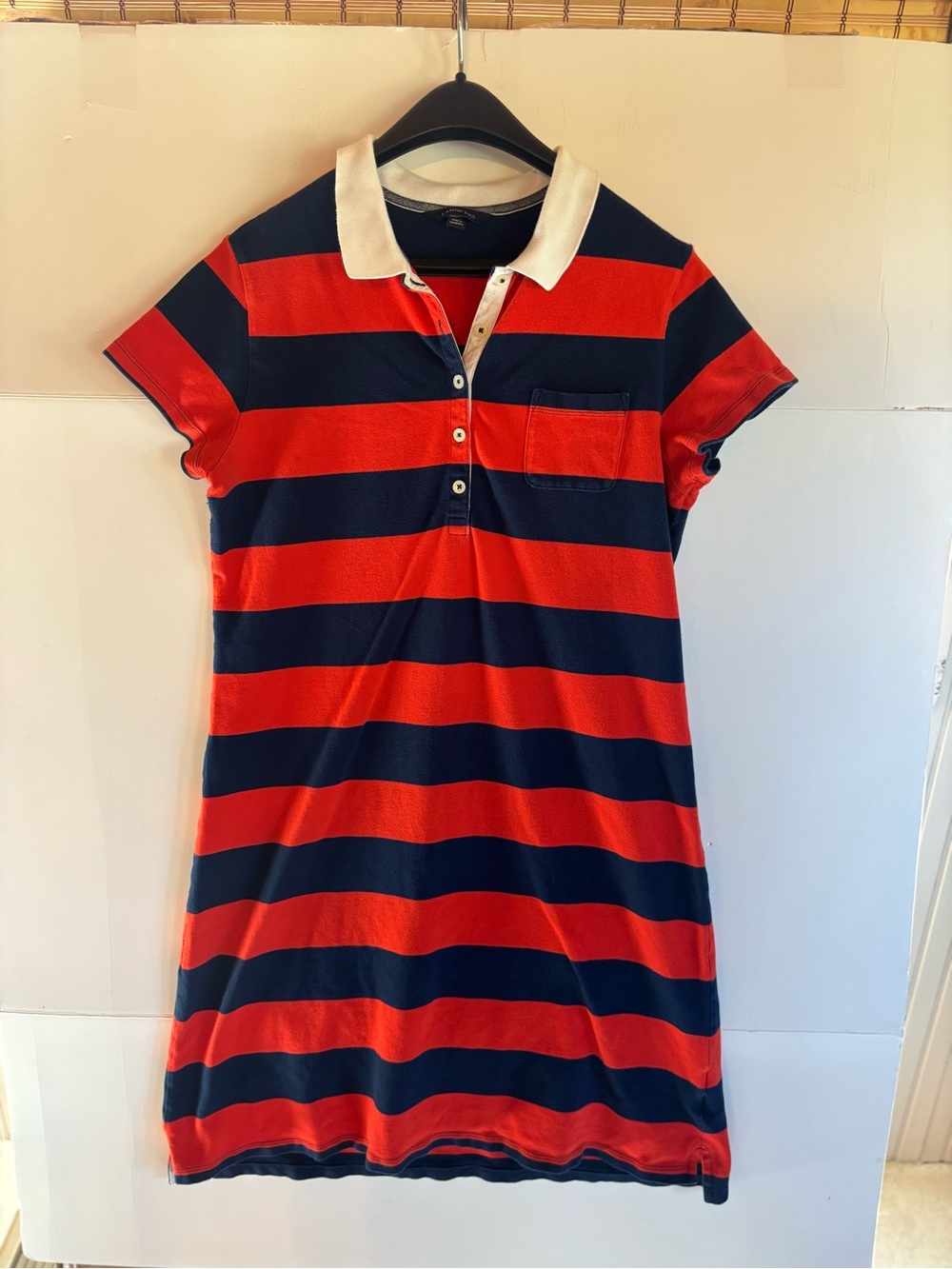 Lands' End Women’s Cotton Knit Striped Collared Polo Shirt Dress M,